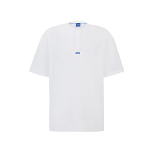 HUGO T-shirt ample en coton mélangé à col tunisien Blanc M,L,S,XL,XS,XXL - Publicité