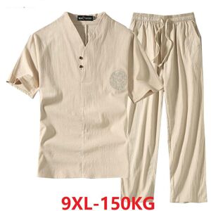 Vêtements pour hommes grande taille survêtement mari costume d été T-shirt en lin mode homme ensemble Style chinois Plus deux pièces - Publicité