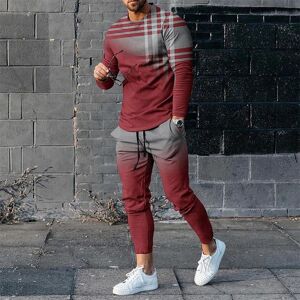 Survêtement pour hommes, ensemble surdimensionné, imprimé, T-shirt à manches longues + pantalon, vêtements de sport décontractés, Streetwear, costume 2 pièces, printemps - Publicité