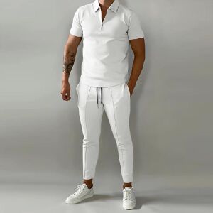 Printemps hommes costumes revers Zip manches courtes t-shirt 2 pièces ensemble décontracté poche pantalons longs survêtements hommes sport deux pièces ensembles - Publicité