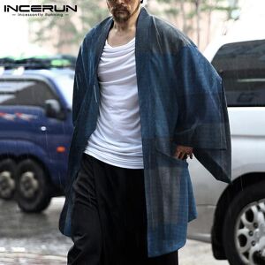 Style Rétro Cardigan Pour Hommes Plaid À Manches Longues Kimono Manteau Casual Baggy Impression Cardigans