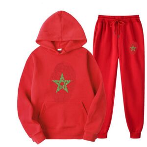 Ensemble de survêtement pour hommes et femmes, imprimé drapeau marocain, imprimé d empreintes digitales, sweat à capuche décontracté + pantalon, ensemble 2 pièces, sweat-shirt surdimensionné, vêtements unisexes à la mode - Publicité