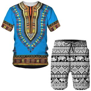 Costumes traditionnels africains pour hommes, T-shirt à manches courtes et Short 2 pièces, tenues Dashiki Vintage, ensemble décontracté d été - Publicité