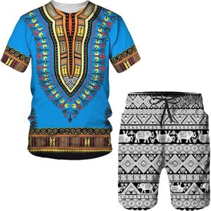 bobby 2 Costumes traditionnels africains pour hommes, T-shirt à manches courtes et Short 2 pièces, tenues Dashiki Vintage, ensemble décontracté d'été - Publicité