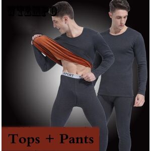 WTEMPO Costume Serré Épaissir Plus Velours Haut Col En O Pantalons Hommes Hiver Sous-Vêtements Thermiques Plus Velours Hauts Pantalon Coupe-Vent Confortable Doublure Douce À Manches Longues - Publicité