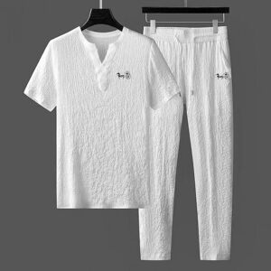 Costume de sport léger et respirant pour hommes, ensemble deux pièces, col en v, manches courtes + pantalon, été - Publicité