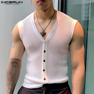 Men Summer V Neck Sleeveless Button Down Mesh Fishnet Tank Tops