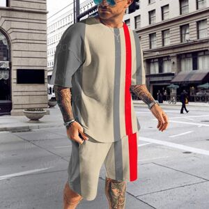 Costume d été tendance pour hommes, motif rayé imprimé en 3D, survêtement de Jogging, t-shirts à manches courtes, ensemble de vêtements Streetwear pour hommes - Publicité
