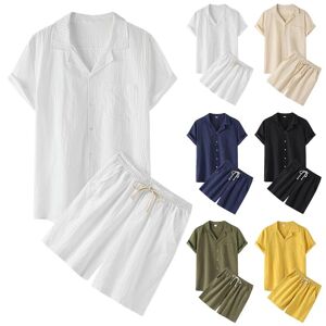 Costume T-shirt et short de couleur unie pour hommes, costume décontracté en coton et lin - Publicité