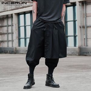 Style japonais pantalon court décontracté pour hommes taille élastique entrejambe goutte pantalon irrégulier