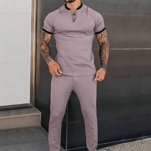 Costumes d été pour hommes, t-shirt à manches courtes avec fermeture éclair, ensemble 2 pièces décontracté, pantalon Long, survêtement de sport pour hommes, blanc et noir - Publicité