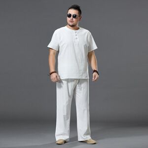 Grande taille hommes grande taille vêtements grand survêtement costume lin surpoids T-shirt décontracté mâle taille élastique grand deux pièces ensemble - Publicité