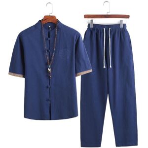 Costume Tang d été en lin de Style chinois, vêtements traditionnels pour hommes, Short, uniforme Tai Chi rétro, col en v, ensemble chemise et pantalon à manches courtes - Publicité