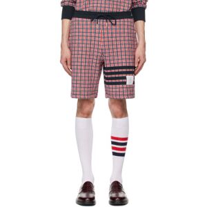 Thom Browne Short bleu marine et rouge à carreaux et à quatre rayures - 0 - Publicité