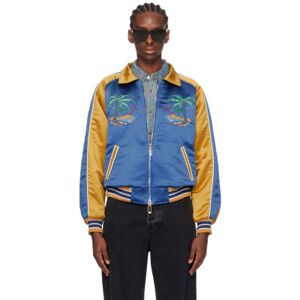 Rhude Blouson aviateur Souvenir bleu et jaune à images à logo - XL - Publicité