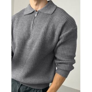 Chemise de golf à manches longues en tricot uni avec quart de zip pour homme