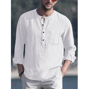 Chemise en lin décontractée à manches longues avec poche poitrine pour homme