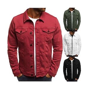 Homme Veste Blouson Manteau de sport Plein Air du quotidien Coupe Vent Poche Printemps Automne Couleur unie Vêtement de rue Décontractées Col rabattu Normal Standard Noir Blanche Vert Véronèse Rouge Lightinthebox