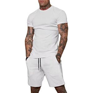 ORANDESIGNE Survêtement Homme Ensemble Jogging Sports Été 2 Pièces Vêtements Décontracté Couleur Unie Tee Shirt et Short Mode Tenue Outfit Jogger Sportswear Jogging Set Costume B Blanc 3XL - Publicité