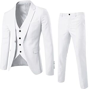 Dinnesis Costume 3 pièces slim fit simple boutonnage deux boutons pour mariage, business costume homme formel veste veste pantalon pour business, mariage, fête, Blanc., XXXXXXL - Publicité