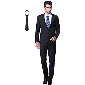 Cloudstyle Costume Homme Formel Mariage de Couleur Uni Un Bouton à la Mode Slim Fit avec Cravate Noir XXL - Publicité