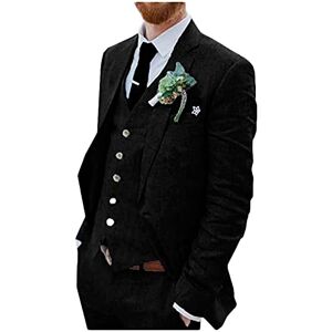 Botong Costume de mariage 3 pièces en lin pour hommes, deux boutons, smoking simple boutonnage, revers en pointe, costume d’affaires, style décontracté, Noir , 60 - Publicité