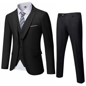 YND Ensemble de costume 3 pièces pour homme, coupe ajustée 2 boutons, blazer, veste, pantalon et cravate, Noir , L - Publicité