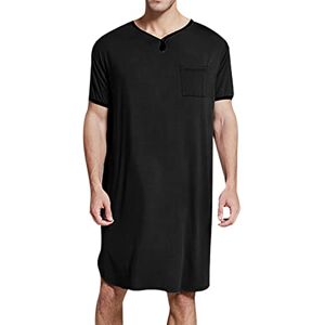 Generic Chemise de nuit en coton à manches courtes pour homme Chemise de nuit à manches courtes pour homme Col rond Longueur genou Chemise de nuit ample Haut décontracté pour la maison Ensemble de - Publicité