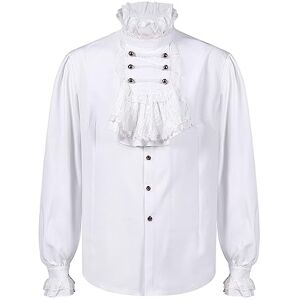 YESOK 223 Costume Médiéval Pour Homme Steampunk Chemises Renaissance Victorienne Punk Gothique Médiévales Manches Longues Grande Taille Vintage Viking Cosplay Col Montant Pirate Avec Lacets Hauts Tops - Publicité