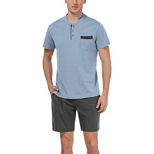 Aseniza Ensembles de Pyjama Homme Pyjama Court Homme Été 100% Coton Doux à Manches Courtes Vêtements de Nuit Eté Loungewear AA-Bleu Clair M - Publicité