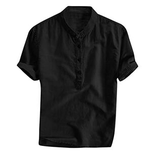 sutelang lurryly Chemise en Lin Homme Col Mao Hommes été Nouveau Coton Chanvre Bouton Manches Courtes Mode Chemisier Haut Chemisette Homme - Publicité