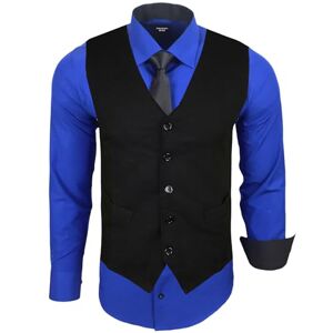 Subliminal Mode Gilet + Chemise + Cravate Homme Col Bicolore Uni Manches Longues Coupe Ajusté Business Repassage Facile RN33 Noir et Bleu Roi L - Publicité