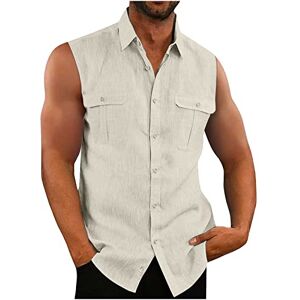 NUSGEAR Chemise Lin Homme en Coton Casual Manches Courtes Couleurs Pures Affaires Chemise pour Les Loisirs Regular Fit Vêtements décontractés pour Hommes,Mouvement de Revers sans Manches - Publicité