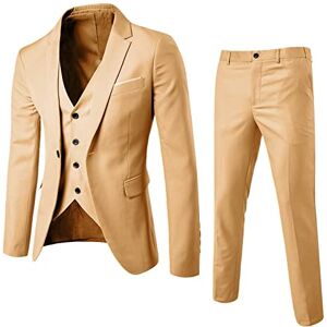 Generic Costume 3 pièces pour homme Coupe ajustée Blazer formel Gilet Pantalon Couleur unie Veste à un bouton Col en V Blazer pour le travail Costume de bureau Revers cranté pour fête de - Publicité