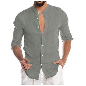 Soupliebe Chemises d'été pour Homme en Coton Henley Respirantes Infroissables Coupe ajustée Légère Moderne Vintage Garçon Mode Chemise en Lin à Manches Longues pour Vacances, Gris, XXL - Publicité