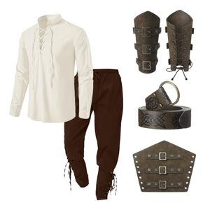 WAZHAKU Costume médiéval pour homme Chemise Viking Renaissance Pirate victorien, steampunk, cosplay, chemise à lacets, haut avec accessoires, pantalon viking, attelles de bras, cuir PU, ceinture - Publicité