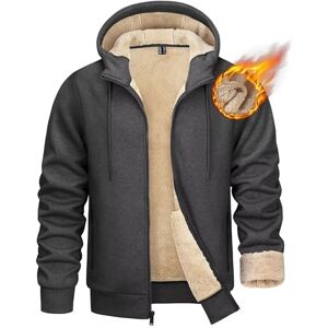 KEFITEVD Hommes Polaire Epaisse Vestes Complète Fermeture Eclair Hiver Capuche Sweat-Shirt Hommes Sherpa Capuche Sweat,Gris Foncé,3XL - Publicité