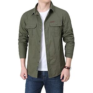 DAIHAN Homme Classique Cotton Printemps Été Automne Chemise Cargo Militaire Bomber Casual Chemise de Travail à Manches Longue Chemises Shirts Chemisette Boutons Veste Cargo Décontractée,Vert Armée,XL - Publicité