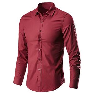 Generic Chemise formelle à manches longues pour homme Coupe droite Boutonnée Pour le travail, le bureau Solide Sans plis Chemisier uni sans repassage Respirant Pour fête de mariage, bordeaux, - Publicité