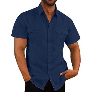 JUANMAO Chemisette Lin Homme Chemise Homme Manches Courtes Couleur Unie T-Shirts Haut Boutonnée D'Été Chemise Lin Grande Taille Vintage Tee Shirt Confortable Et Respirant Chemises Coton Lâches - Publicité