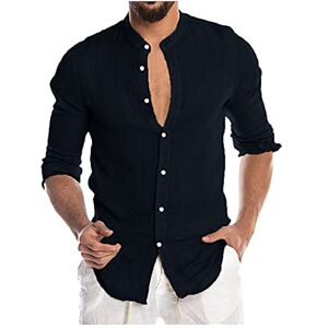 Soupliebe Chemises d'été pour Homme en Coton Henley Respirantes Infroissables Coupe ajustée Légère Moderne Vintage Garçon Mode Chemise en Lin à Manches Longues pour Vacances, Marine, XL - Publicité