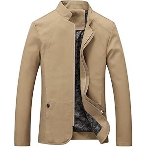 TnmZi Casual Veste Homme Couleur Unie Col Montant Veste De Transition Homme Slim Fit Décoration De Boutons Veste Zip Homme Simplicité Business Avec Poches Veste Manches Longues Homme A-Khaki L - Publicité