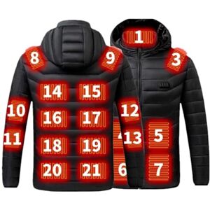 JUANMAO Manteau Chauffante Homme Électrique Chargement Usb Doudoune Chauffante Homme Lavable Chauffe Vêtement De Chauffage Hiver Chaud Plein Air, Randonnée, Chasse, Moto Le Camping 21 Zones Chauffées Noir - Publicité