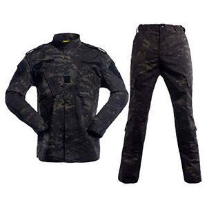 LANBAOSI Uniforme Tactique Homme Combat Chemise Militaire Veste et Pantalon Militaire Paintball Ensemble ACU de Chasse dans Les Bois Camo XL Noir-CP - Publicité