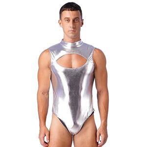 ranrann Bodysuit Homme Brillant Métallique Body sans Manches/Manches Longues Combinaison Costume Danse Clubwear M-XXL Type C Argenté XL - Publicité