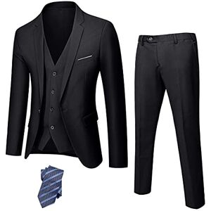 Hihawk Costume 3 pièces pour homme en tissu extensible, coupe ajustée, un bouton, veste, pantalon avec cravate., noir, Taille S - Publicité