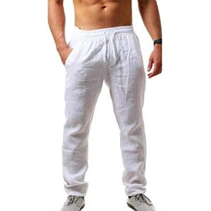 Générique Pantalon Lin Homme Été Pantalon Coton Lin Baggy Taille Elastique Léger Confortable Respirant Pantalons Large Décontracté Pantalon de Sport Jogging Yoga Plage Grande Taille Couleur Unie Pas Cher 224 - Publicité