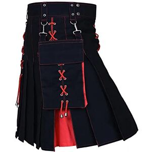 Beokeuioe Kilt de guerrier médiéval pour homme Mode patchwork Pocket Knight Rock Vintage Gothique Punk Rock En cuir écossais Carnaval traditionnel, rouge, XXXXXL - Publicité