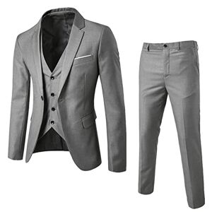 Generic Costume 3 pièces pour homme Veste et pantalon Pour les affaires, les mariages, les fêtes Veste et pantalon Coupe ajustée, gris, L - Publicité