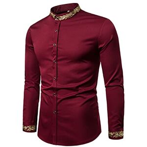 SSBZYES Chemises pour Hommes Chemises à Col Montant De Couleur Unie à Manches Longues Chemises Brodées à La Mode pour Hommes Motif De Broderie Col Henley Chemises à Manches Longues Tops Décontractés - Publicité